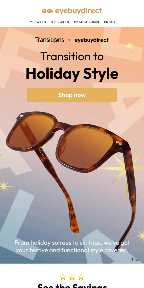 Email from Eyebuydirect. Peak Holiday Style ⛰️👀 