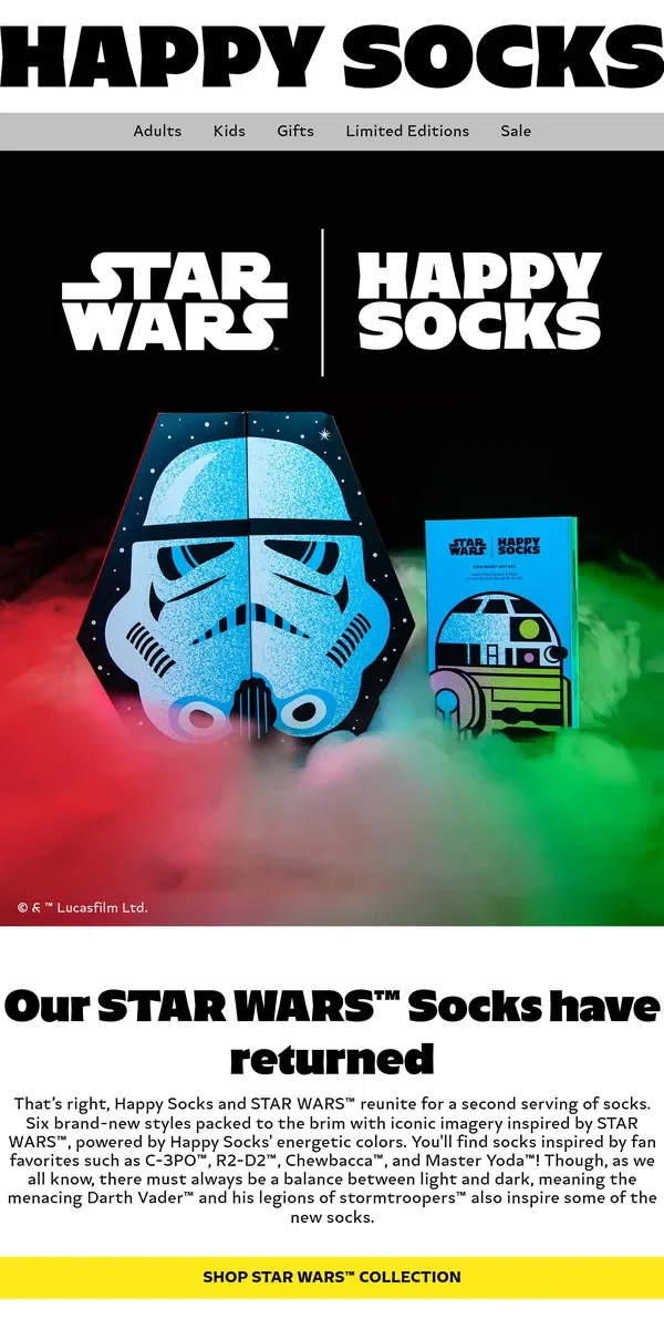 Email from Happy Socks. Our STAR WARS™ Socks are Back