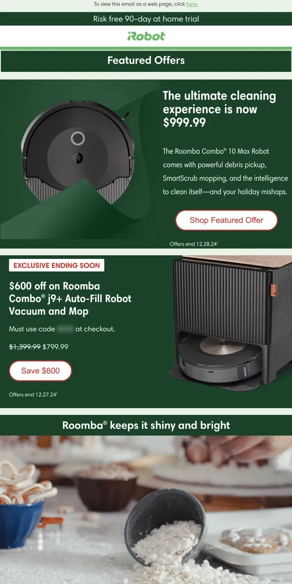 Email from iRobot. Your final Featured offer is here: Make it a December to remember!