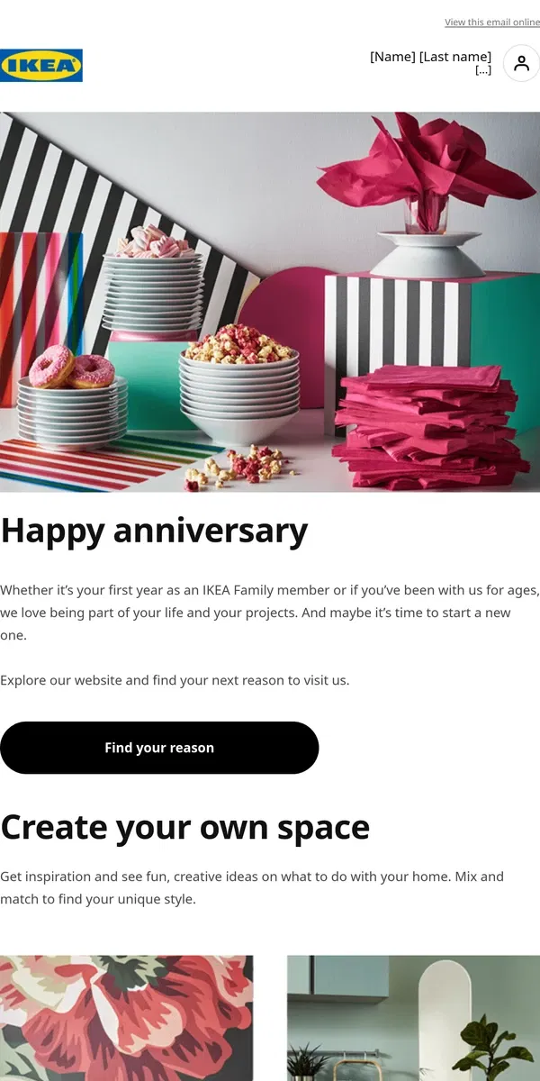 Email from IKEA. Happy anniversary, [Name].