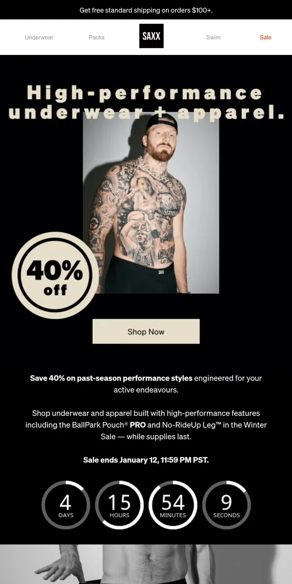 Email from SAXX Underwear. High-performance features at 40% off 🏋️‍♂️🏋️‍♂️