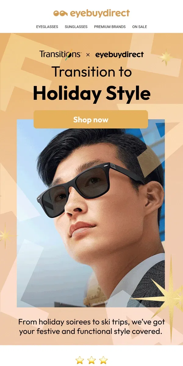 Email from Eyebuydirect. Peak Holiday Style ⛰️👀 