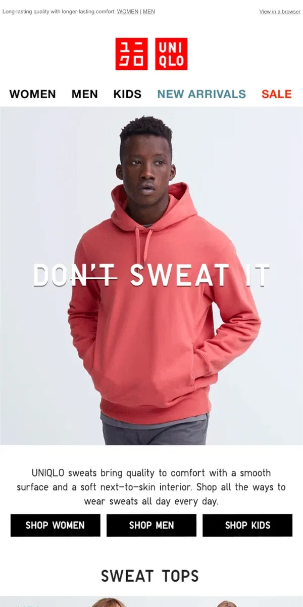 Email from Uniqlo. All day every day sweat sets