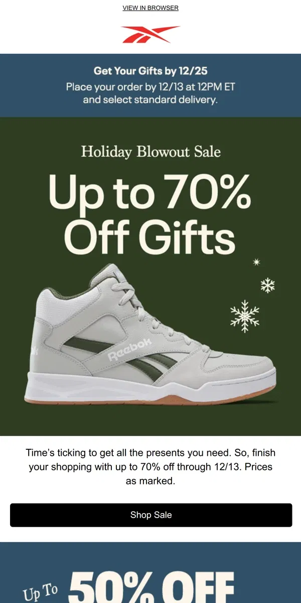 Email from Reebok. Save up to 70% on your last few presents