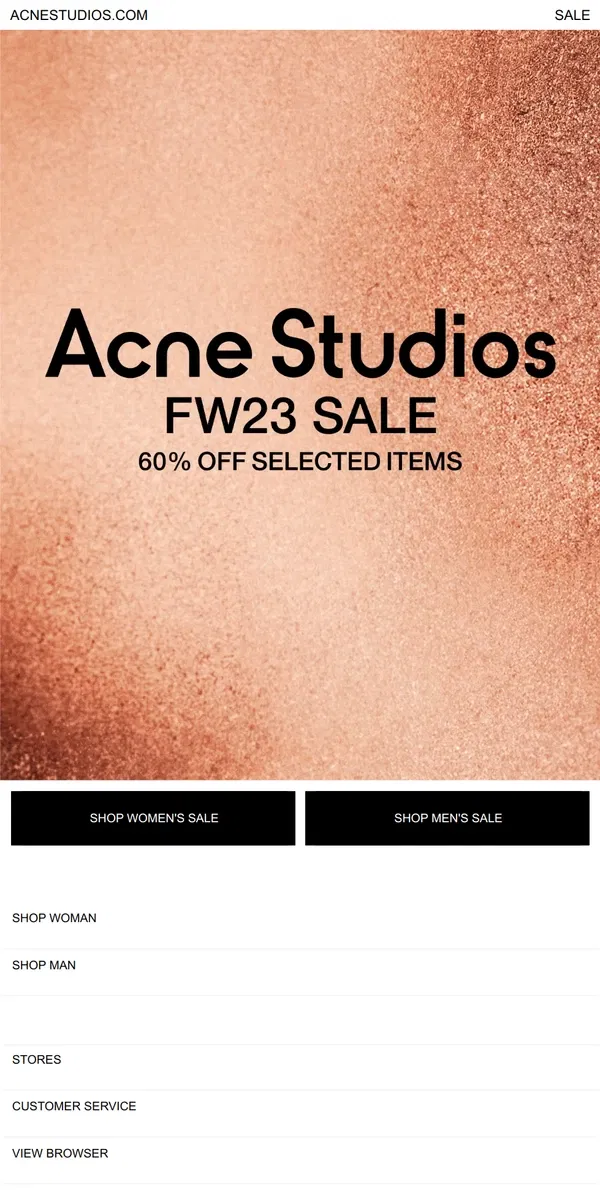 Email from Acne Studios. Further markdowns - up to 60% off