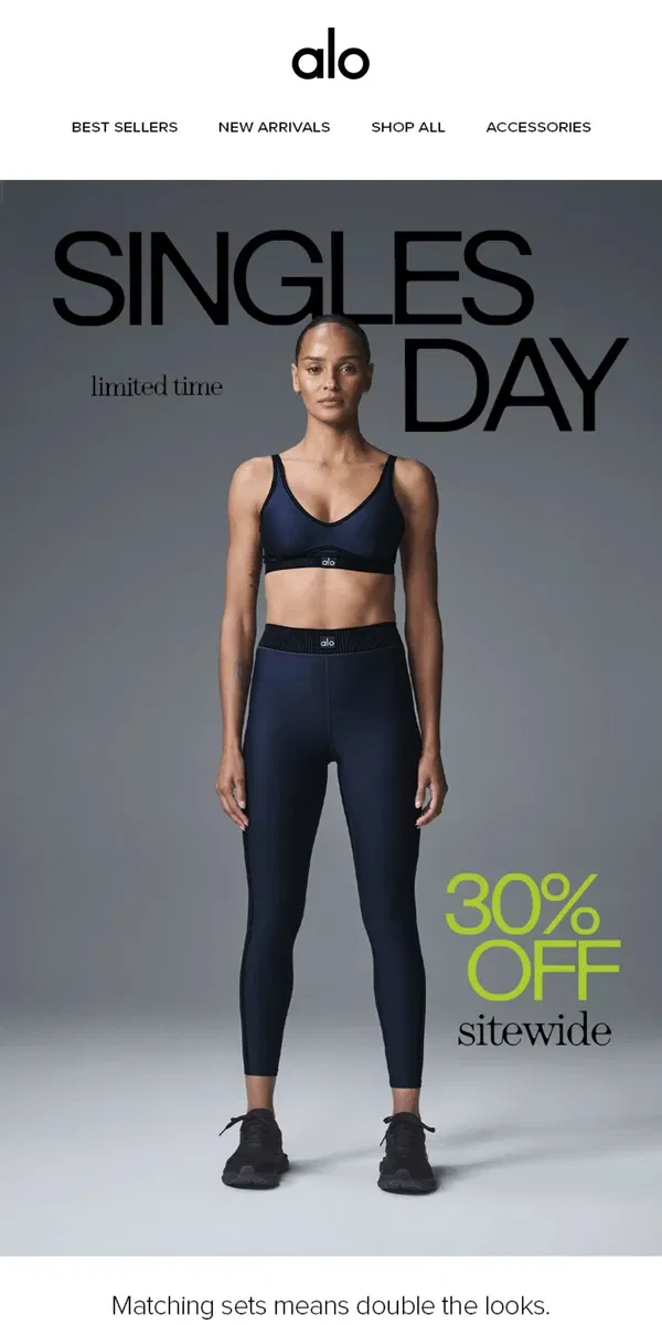 Email from Alo Yoga. Get set for your next workout (at 30% off)