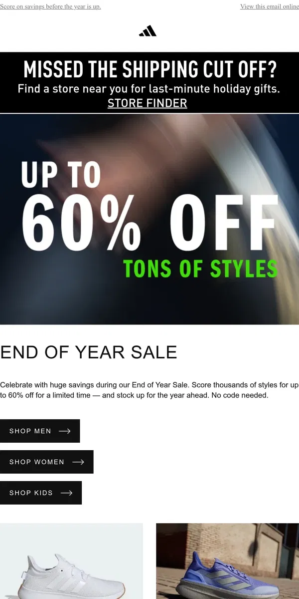 Email from Adidas. New year, new gear: Up to 60% off