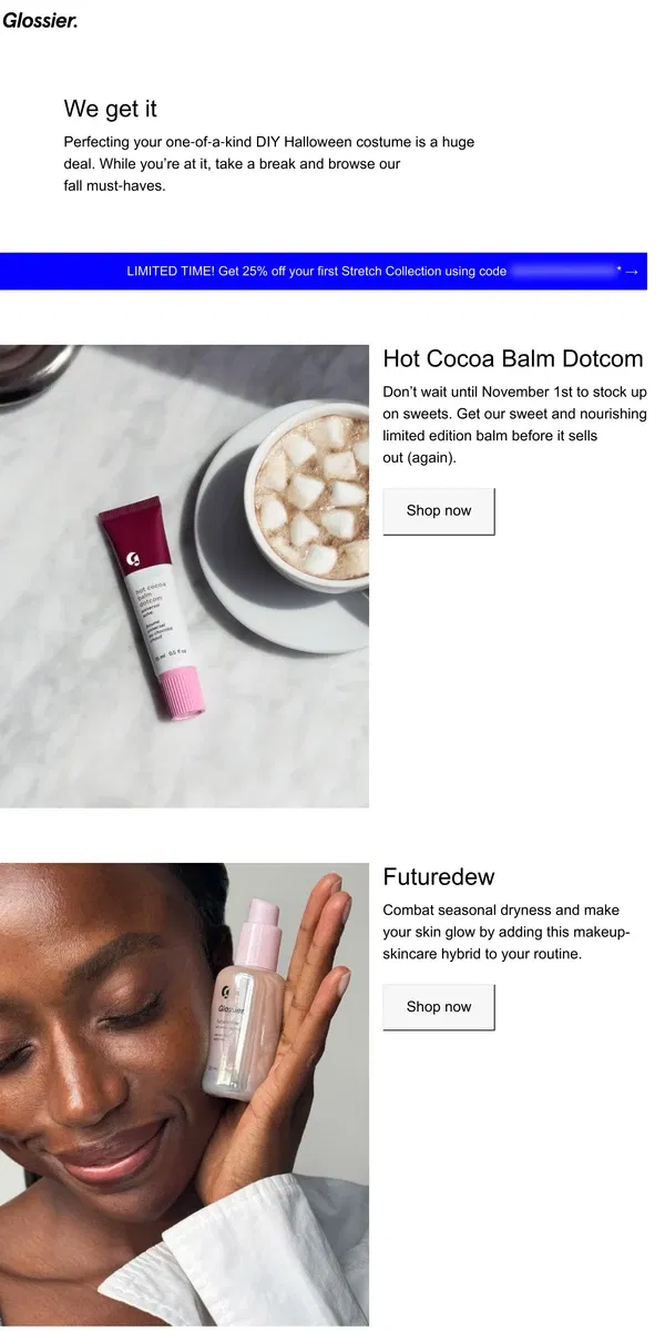 Email from Glossier. Our version of apple picking