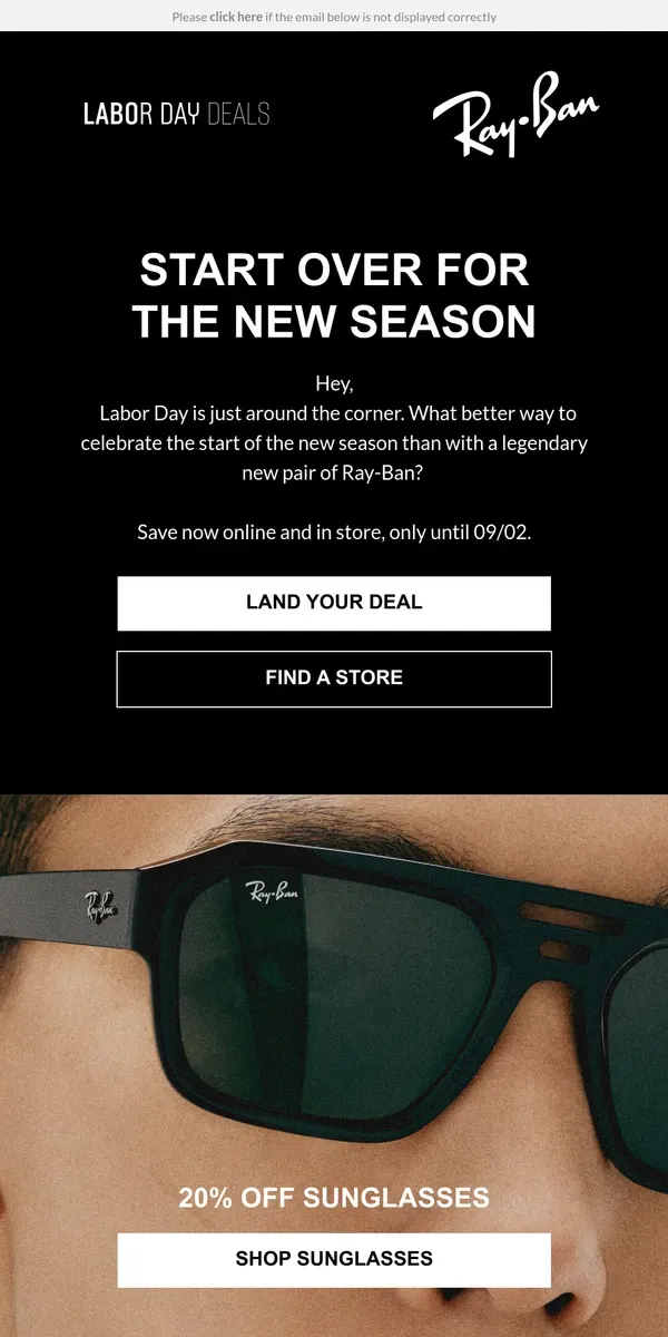 Email from Ray-Ban. Land a new pair from 20% off