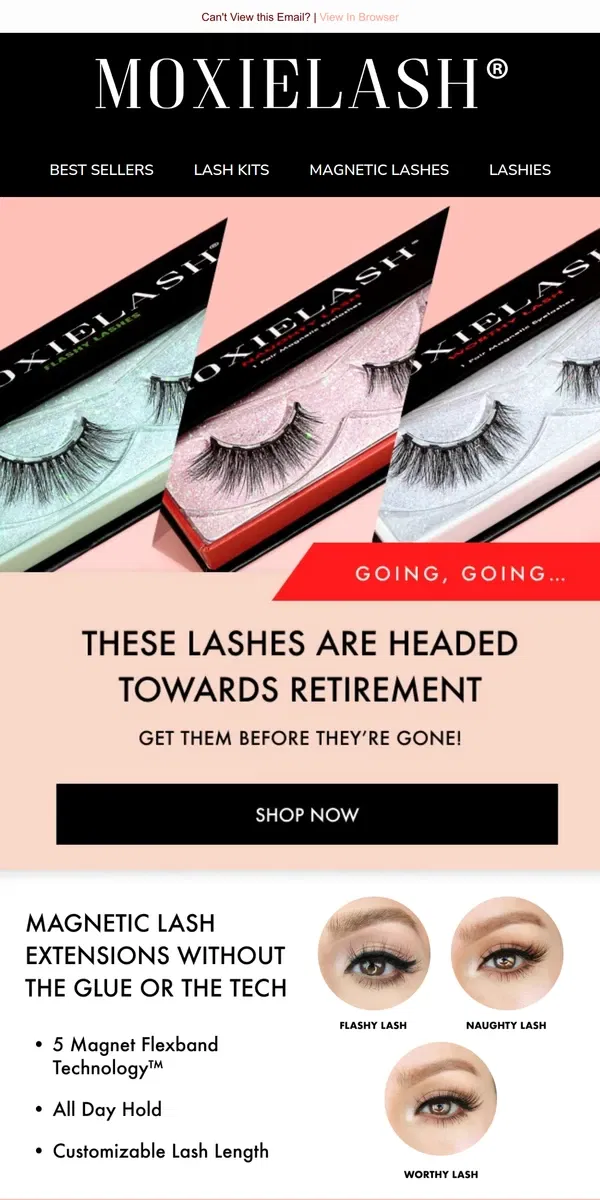 Email from MoxieLash. 🚨Limited Quantities of Flashy, Worthy, Naughty Magnetic Lashes! 🚨