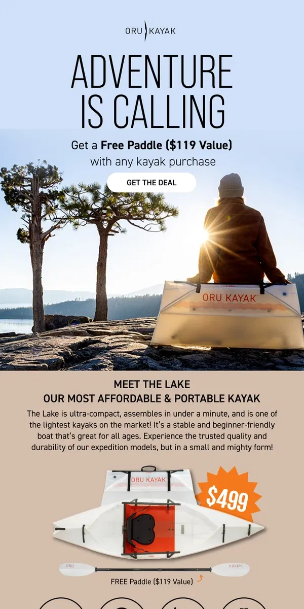 Email from Oru Kayak. Tis The Season To Treat Yourself: Free Paddle ($119 Value) 🌟