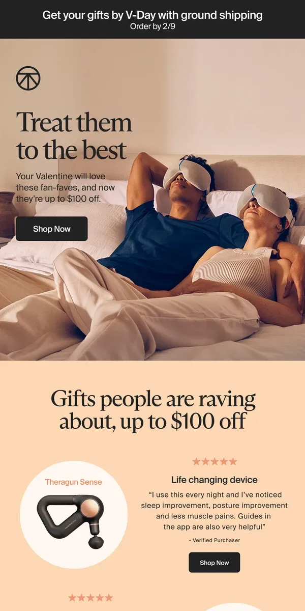 Email from Therabody. Up to $100 off bestselling gifts