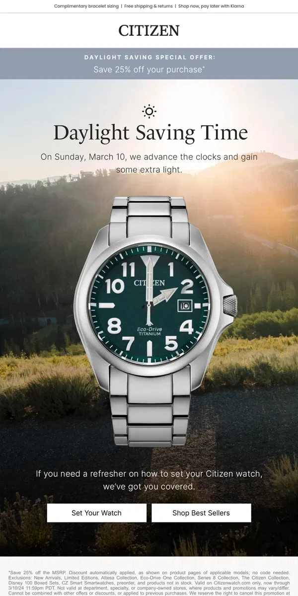 Email from Citizen Watch. The Return of Daylight Saving Time ☀️