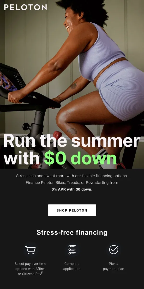 Email from Peloton. Financing fit for your lifestyle