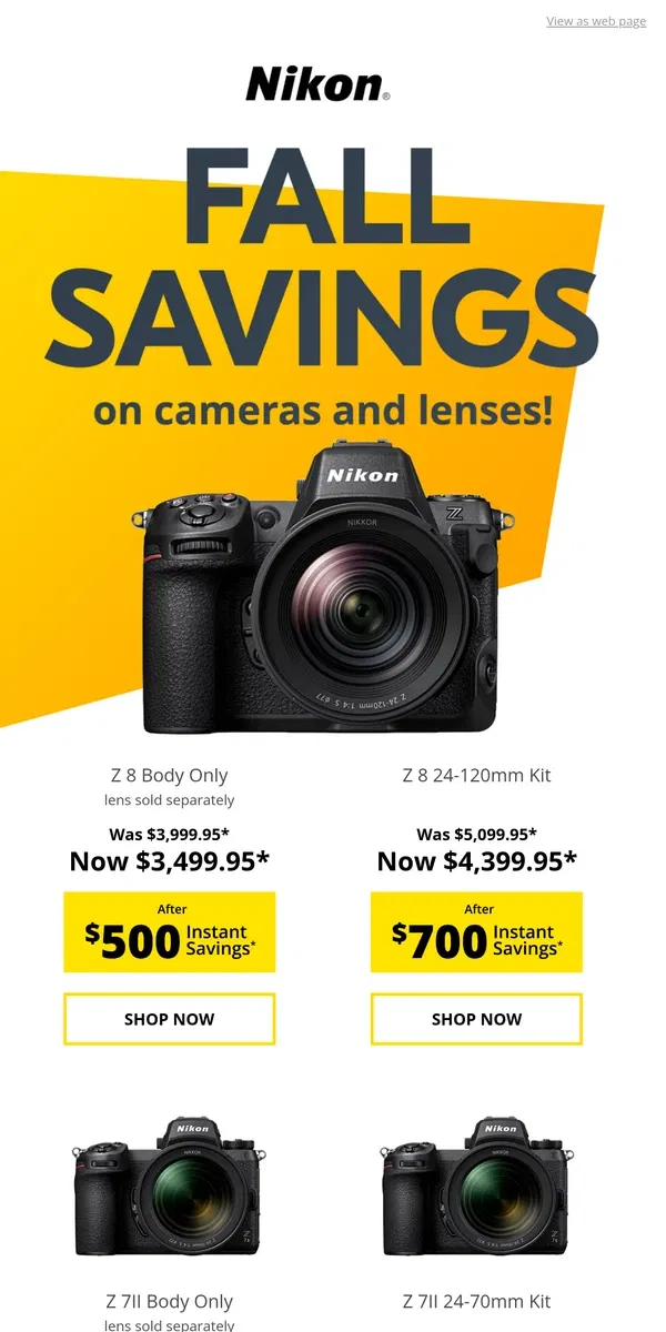 Email from Nikon. The Nikon Start of Fall Sale