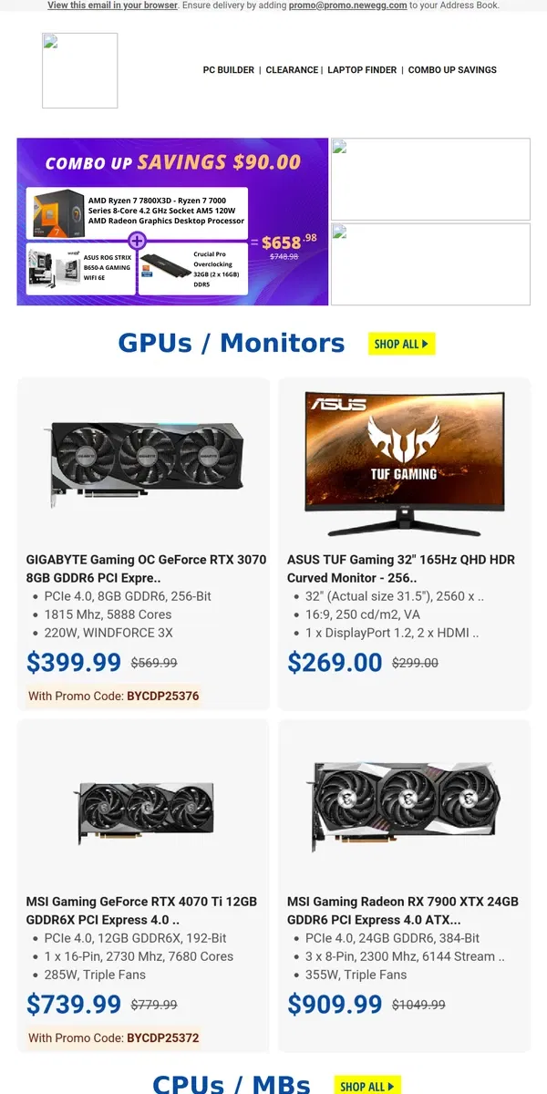 Email from Newegg. $999.00 MSI Bravo 15 C7VFKP! $99.99 WD Red Plus 4TB NAS HDD!