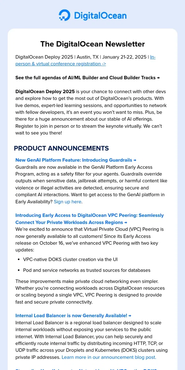 Email from DigitalOcean. The DigitalOcean Newsletter: December 2024