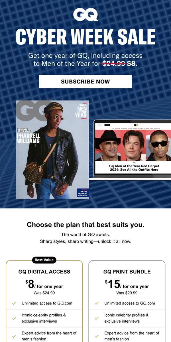 Email from GQ. Black Friday Deal: Get GQ for $8