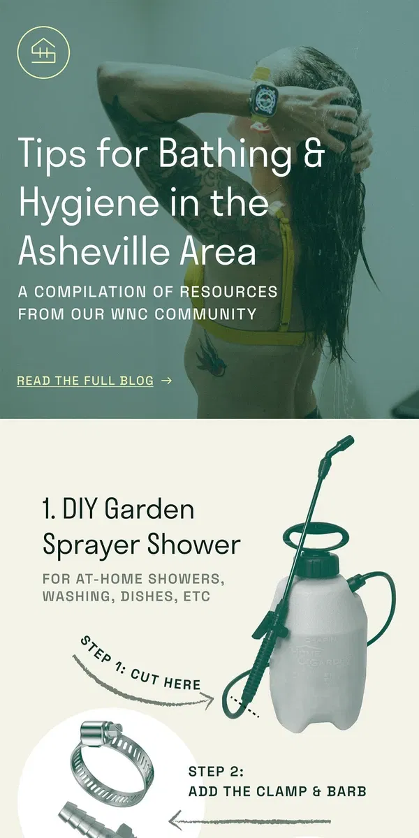 Email from Sauna House. Tips for bathing & hygiene in the Asheville area.