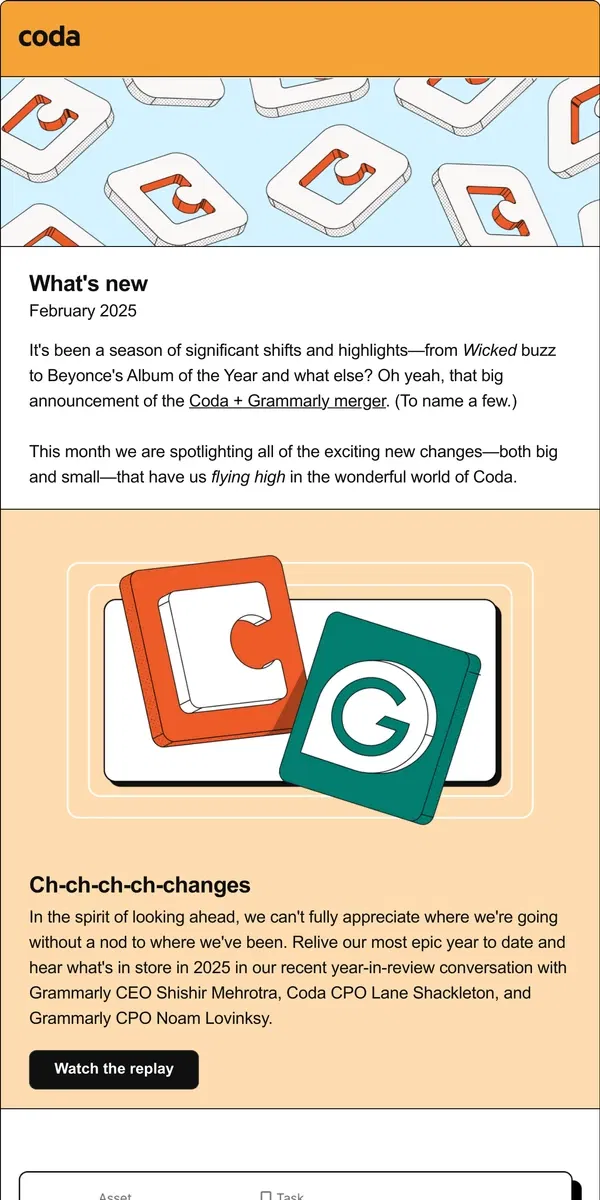 Email from Coda. What’s new: February 2025