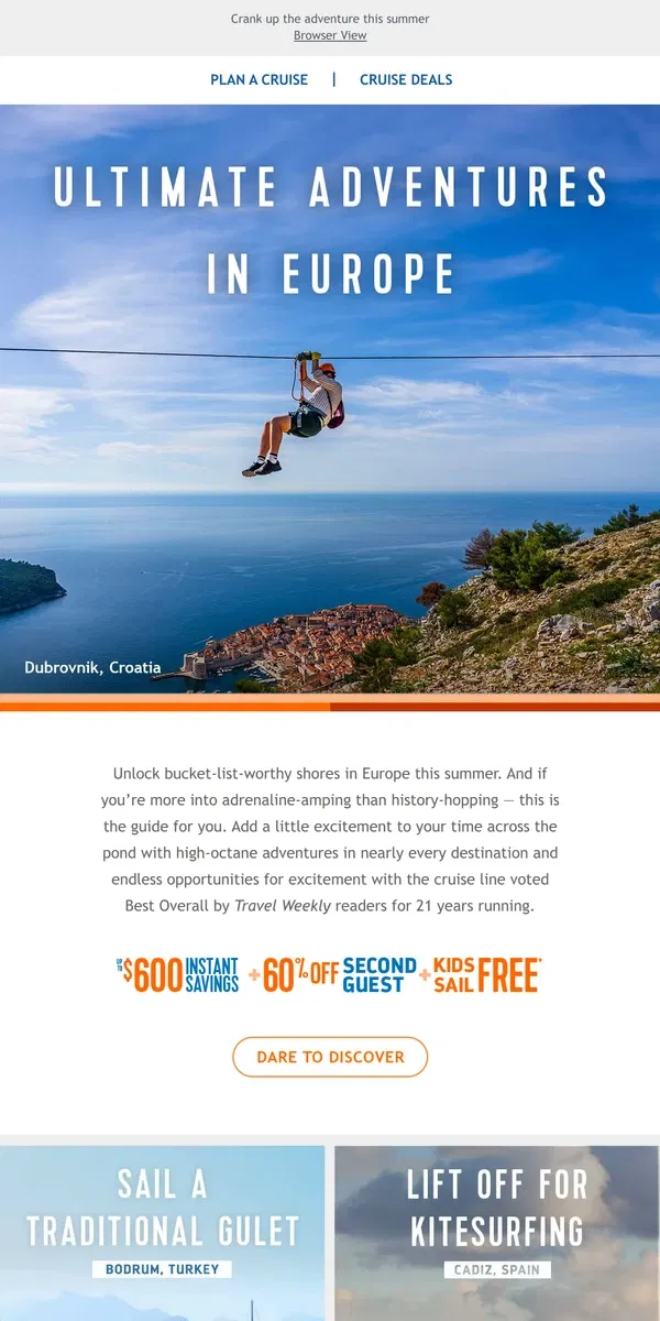 Email from Royal Caribbean. Thrill-seekers rejoice! Europe will get your heart pumping.