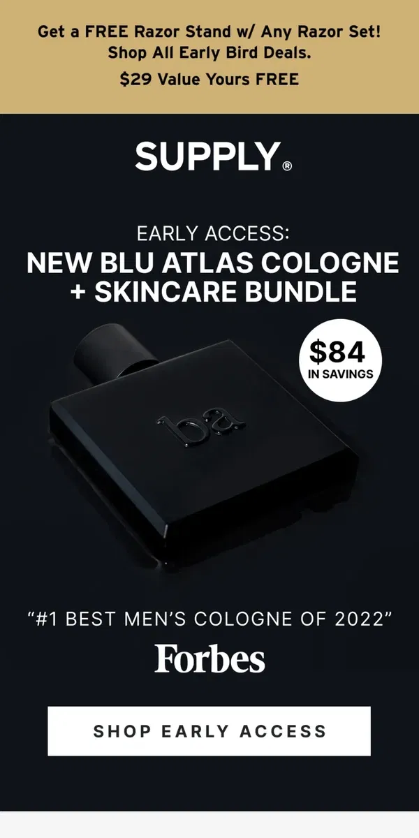 Email from Supply. NEW: Cologne + Skincare Bundle