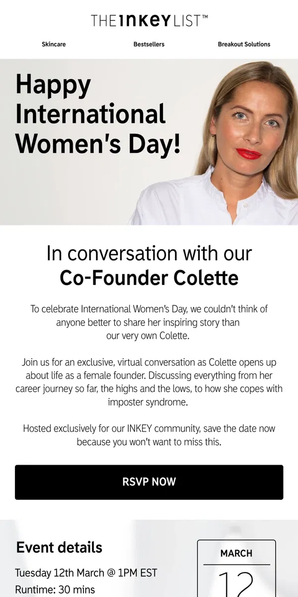 Email from The INKEY List. You're invited: In conversation with our Co-Founder