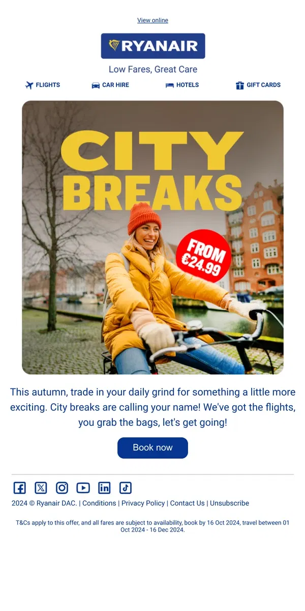 Email from Ryanair. Looking for a city escape?