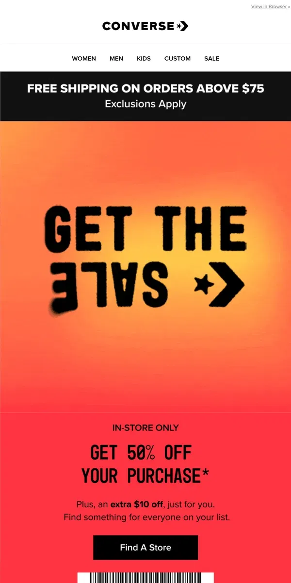 Email from Converse. Still need a gift? Get 50% OFF in-store