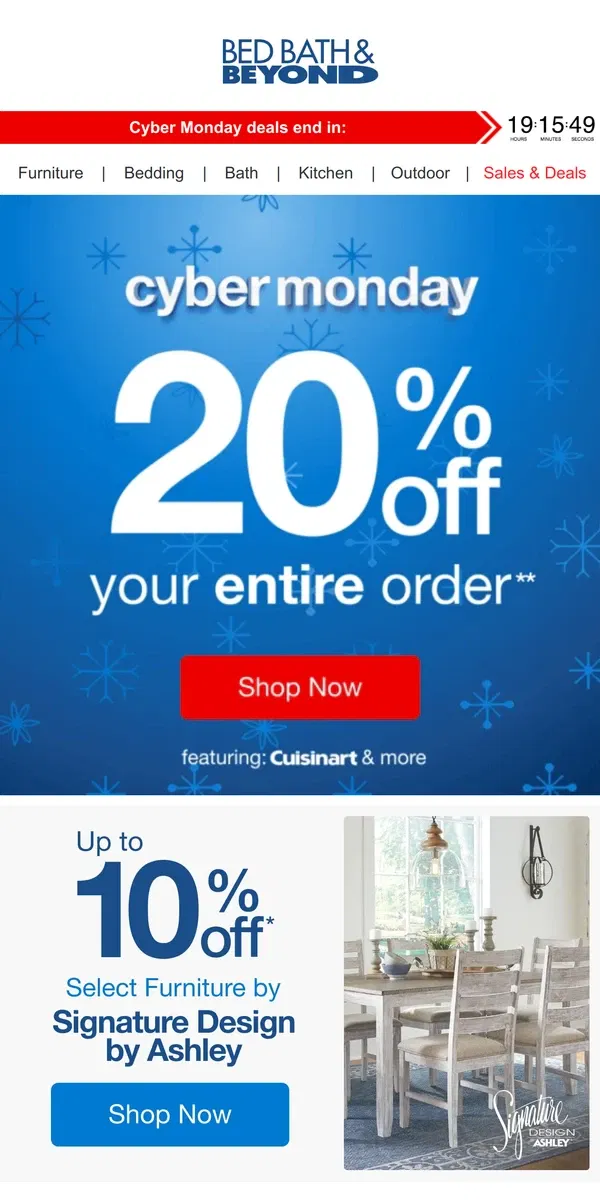 Email from Bed Bath & Beyond. CYBER MONDAY IS HERE ⚡️