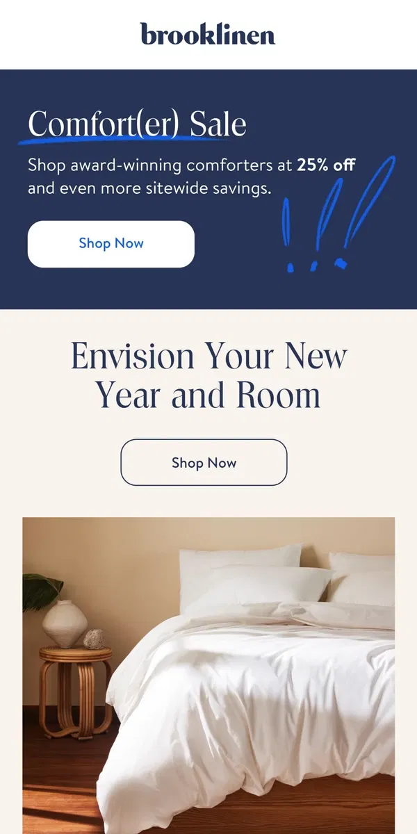 Email from Brooklinen. Refreshed Rooms for a New Year