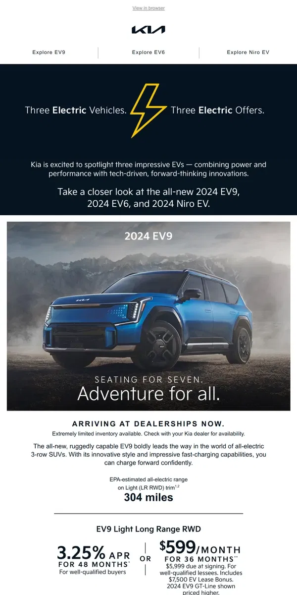 Email from Kia. [Name], electrify your drive today.