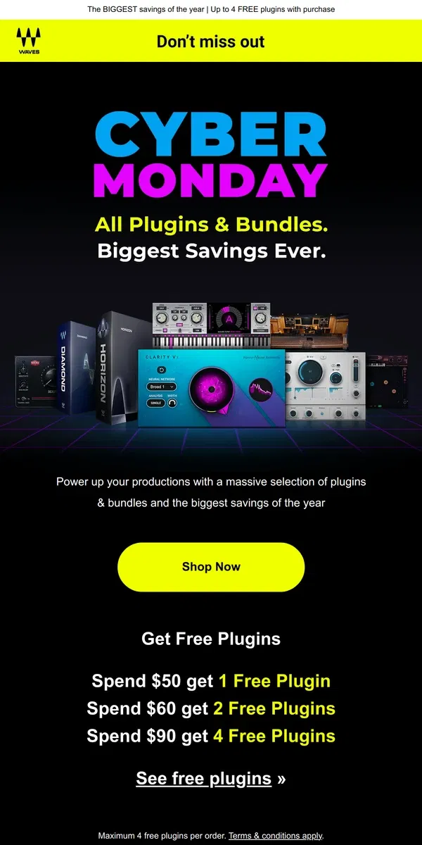 Email from Waves Audio. Cyber Monday Extended 🎁 Don’t Miss Out