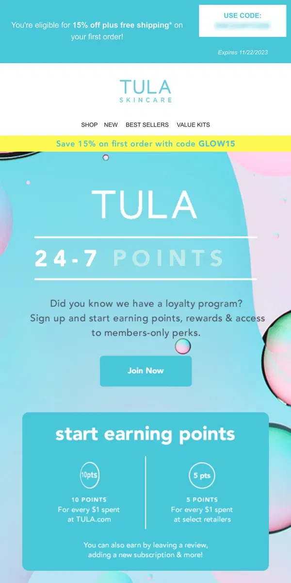 Email from TULA Skincare. ICYMI: We have a loyalty program!