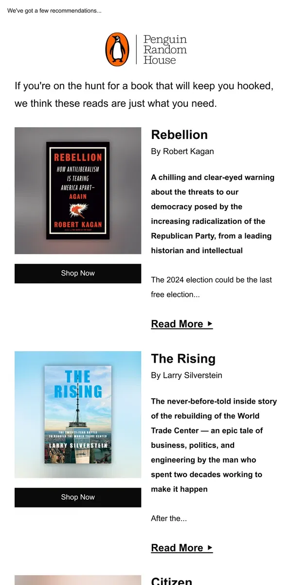 Email from Penguin Random House. You Deserve A Great New Read