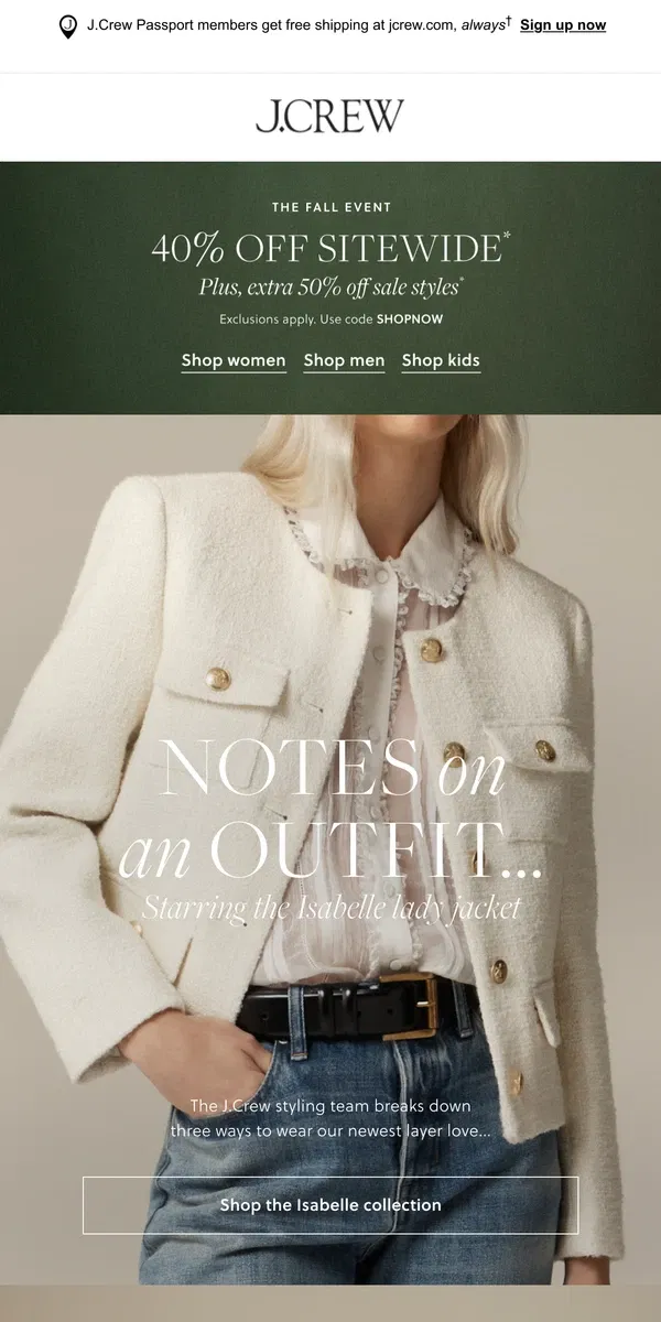 Email from J.Crew. How to style the Isabelle lady jacket