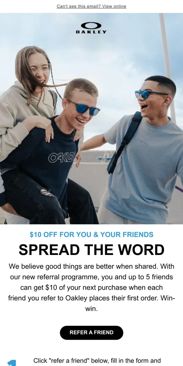 Email from Oakely. Sign Up and get $10 Off