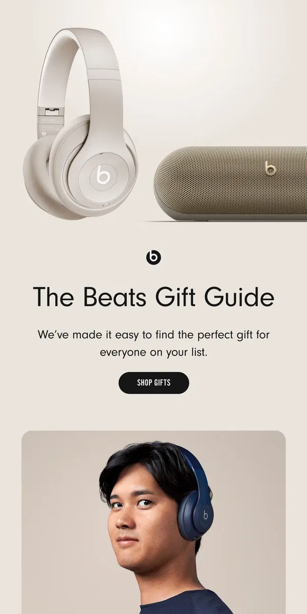 Email from Beats by Dre. The Beats Gift Guide is here  🎁