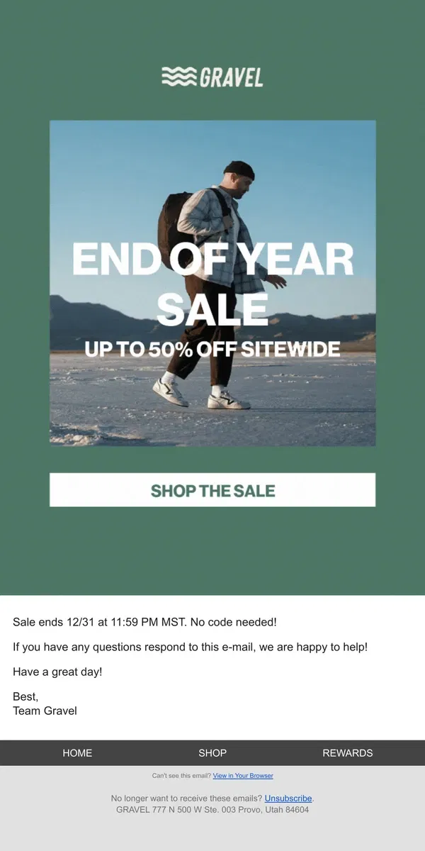 Email from Gravel. It's Our End-Of-The-Year Sale