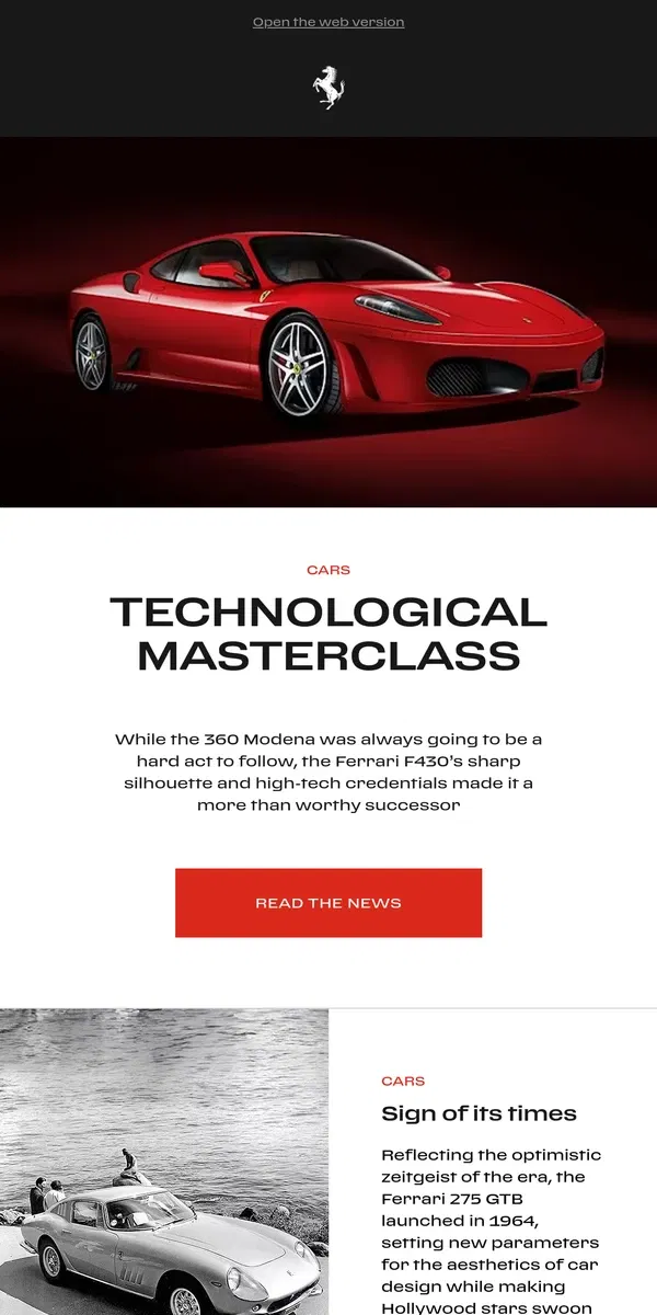 Email from Ferrari. Celebrating decades of iconic Ferrari models