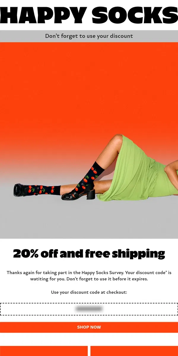 Email from Happy Socks. Reminder: Don't miss out on your discount