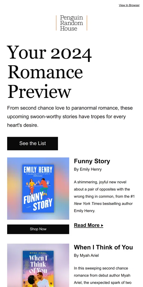 Email from Penguin Random House. 2024's Hottest Romance Novels!