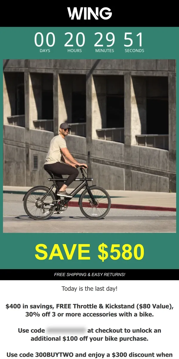 Email from Wing Bikes. Flash Sale Ends Tonight 🚨