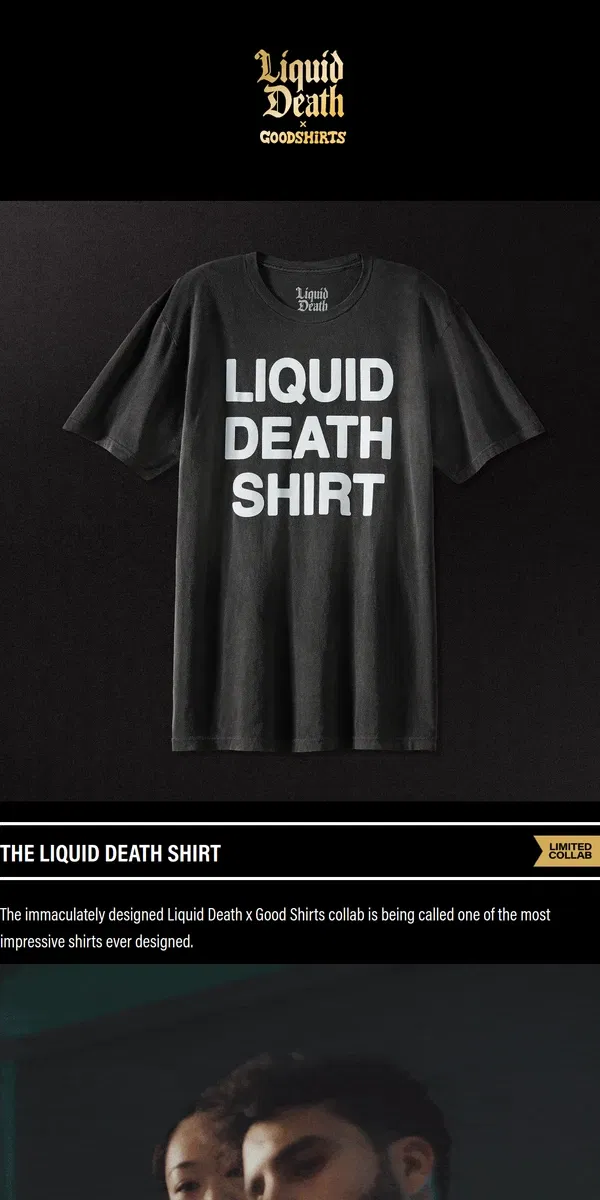 Email from Liquid Death. Our Greatest T-Shirt Ever