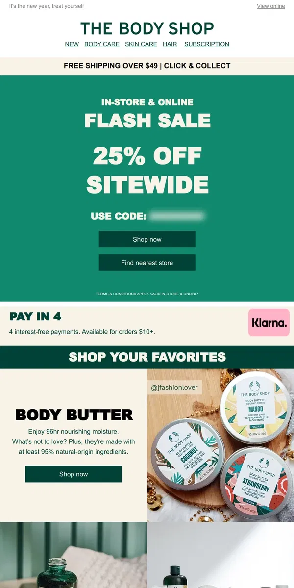 Email from The Body Shop. All Your Favorites 25% OFF, ending soon