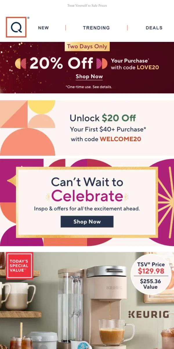 Email from QVC. Celebrate with Delicious Deals!