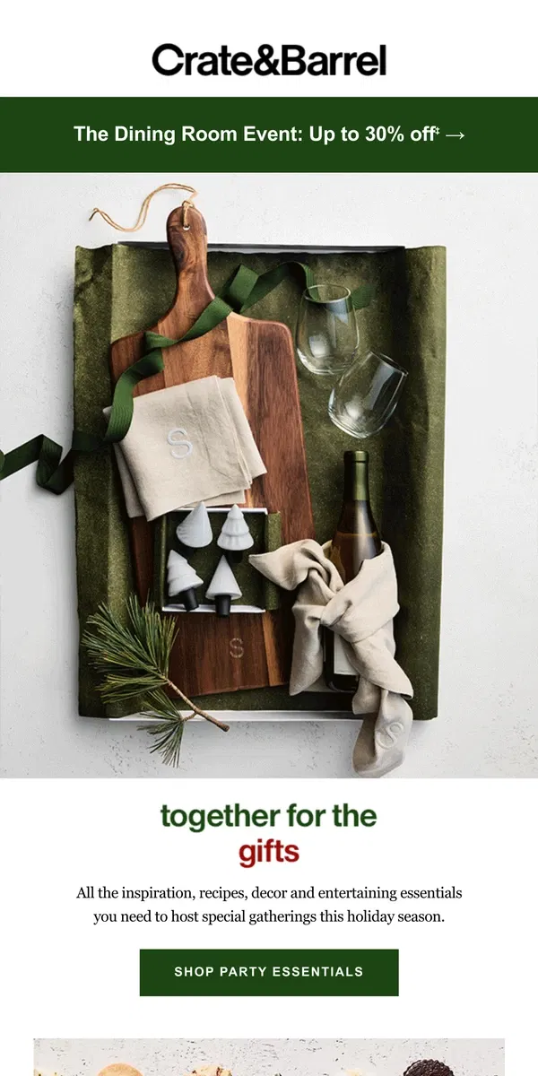 Email from Crate & Barrel. Your holiday party inspo starts here