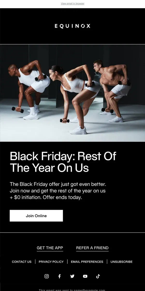 Email from Equinox. Black Friday: The Best Time to Join