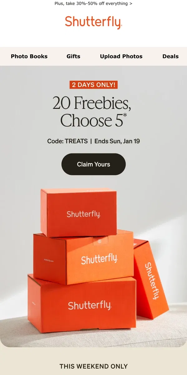 Email from Shutterfly. 5 Freebies are waiting for you! ➡️