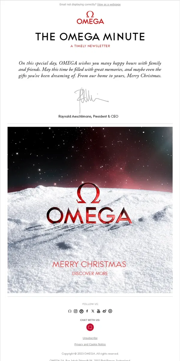 Email from OMEGA. Our warmest holiday wishes